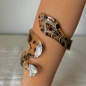 Vintage Lucite Tortoise Snake Wrap Bracelet Rhinestone Cuff
